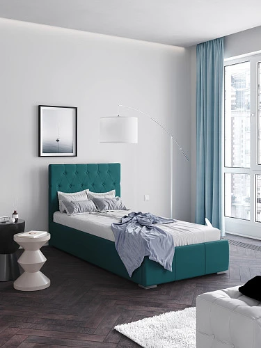 Кровать Октавия 0,9 м, ортопедическое основание на опорах Велюр Бирюзовый