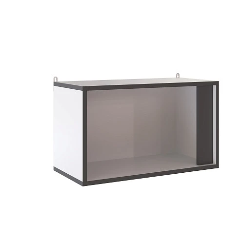 Полка навесная закрытая Асцелла Белый с тиснением «Древесные поры»/ Графит серый